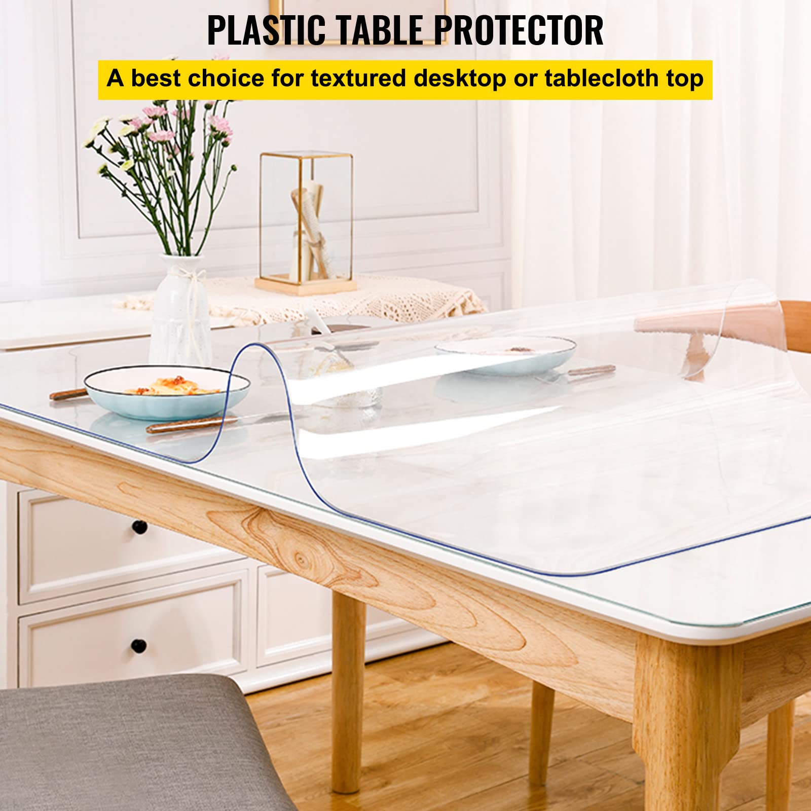 Vevor 90 X 44 Inch Clear Table Cover Protector, 1.5Mm Thick Clear Desk Protector Table Pads, Plastic Tablecloth Table Protector
